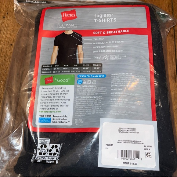 Hanes 6 Undershirts Men's XL Ultimate Black Soft Moisture Wicking Shirts NEW - Picture 5 of 5